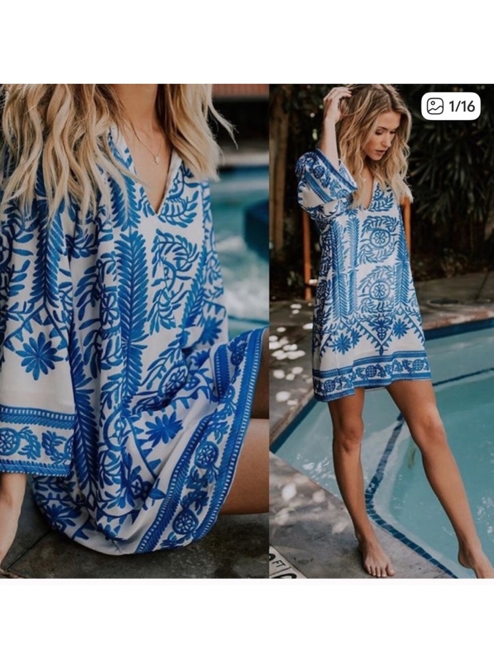 Vici Blue and White Printed Lauderdale Tunic